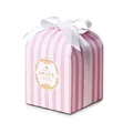 Pink and white striped gift box with a white satin bow and elegant gold foil accents - 8x8x10.5cm / Pink Stripe