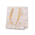 Detail of white gift bag with gold foil polka dots and champagne satin ribbon handles - Gold Polka Dots / 14*7*15cm
