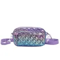 Borsa a tracolla trapuntata metallizzata viola e blu iridescente con tracolla in tela - Viola