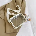 Transparent PVC crossbody square bag with white canvas strap and silk scarf decor - White