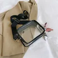 Transparent PVC crossbody jelly bag with black trim and elegant silk scarf detail - Black