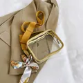 Transparent yellow jelly crossbody bag with wide strap and decorative silk scarf - Yellow