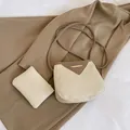 Retro cream and dark brown leather crossbody bag set with gold buckle detail - White (2-Piece Set)