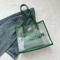 Green semi-transparent PVC tote bag with matching leather inner pouch and FASHION logo - Green