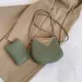 Retro dark green color-block crossbody bag with matching zipper coin pouch - Green (2-Piece Set)