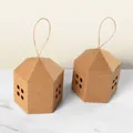 Minimalist house-shaped kraft paper gift boxes with twine handles and cutout windows - 8.5x8.5x6.5cm (Pack of 10) / Kraft Color