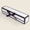 Elegant white rectangle chocolate gift box with black border and silk ribbon bow - 10 Pieces/Pack (19*3.8*4cm) / White Black Edge