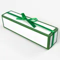 Elegant long white rectangular gift box with green trim and matching satin bow ribbon - 10 Pieces/Pack (16x3.8x4cm) / White Green Edge