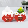 Christmas house-shaped red candy gift boxes with festive snow top and window design - Christmas Tree Style / 10 Pieces/Pack (4x4x7cm)