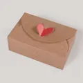 Brown kraft paper gift box featuring a decorative red heart-shaped clasp closure - Red Heart Envelope Style / 7.5x11x3.5cm (10 Pieces/Pack)