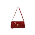 Bolso de hombro de charol rojo brillante con una elegante hebilla metálica en forma de U - Rojo