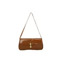Brown patent leather shoulder bag with a sleek golden metal clasp and minimalist design - Yellow Brown
