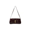 Minimalist burgundy patent leather shoulder bag with glossy finish and gold buckle - Red Brown
