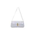 Sleek white patent leather baguette bag with a stylish gold U-shaped metal buckle - White