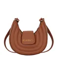 Borsa a tracolla marrone in similpelle con cuciture curve e testo CLASSIC dorato - Marrone scuro