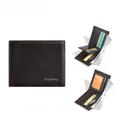 Short leather wallet for men featuring multi-card slots and ID window in black finish - Coffee Lychee Texture (N8025-001)