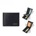 Detail view of black vintage leather wallet with multiple card slots and coin pocket - Black (N8023-002)