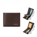 Detailed interior of men's brown bi-fold leather wallet with card slots and zipper pocket - Coffee (N8023-002)