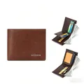 Detailed view of brown leather bifold wallet interior showing card slots and coin pocket - Brown (N8023-002)