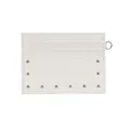 White leather card holder with silver rivets and D-ring, minimalist Korean fashion style - White