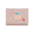 Pink lychee texture short wallet with cute embroidered apple patch and bow design - Light Pink