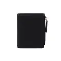 Schlanke schwarze Bifold-Geldbörse aus Litschi-Leder mit silbernem Reißverschluss - Schwarz