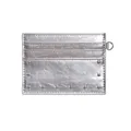 Silver wrinkled leather card holder with metallic rivets and side D-ring attachment - Silver