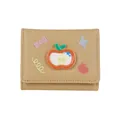 Light brown faux leather tri-fold wallet with cute apple embroidery and star details - Khaki