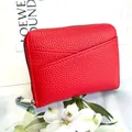 Japanese accordion card wallet in vibrant red leather with clover zipper puller - Red