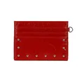 Glossy red leather card holder with punk style silver rivets and metal D-ring buckle - Red