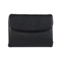 Short black leather wallet for women with litchi grain texture and curved flap closure - Black