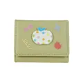 Short light green lychee textured wallet with cute 3D apple and cartoon embroidery - Matcha Green