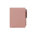 Slim pink faux leather bifold wallet for women with pebble texture and zipper pocket - Pink