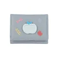 Short tri-fold wallet in grey blue lychee leather with cute embroidered apple and bow - Pale Blue