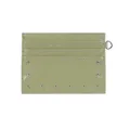 Light green crinkled leather card holder with silver studs and D-ring attachment - Light Green