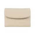 Minimalist beige pebble leather short wallet with a stylish fold-over flap design - Off-white