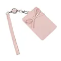 Portabadge in pelle PU rosa con fiocco retrattile e fibbia in metallo argentato - Rosa Chiaro