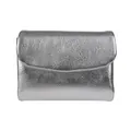 Silver pebbled leather short wallet with metallic finish and envelope flap for women - Silver