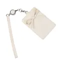 Porta badge retrattile crema con fiocco, clip in metallo e cordino in pelle elegante - Bianco