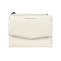 Kurze minimalistische weiße Lederbrieftasche mit Reißverschluss und Textdruck - Weiß