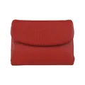 Portefeuille court pour femme en cuir rouge à texture litchi avec rabat incurvé chic - Rouge