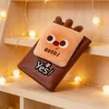 Detailed view of creative plush food style tri-fold wallet with cute 3D embroidery and soft texture - Smiling Bread Character