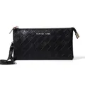 Klassische schwarze geflochtene Clutch-Tasche mit goldenem Reißverschluss und Handschlaufe - Schwarz
