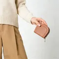Brown leather half-moon wallet with silver zipper and Classic Star text detail - Brown
