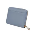 Blue-grey litchi grain small leather wallet with gold zipper and card slot - Grey Blue