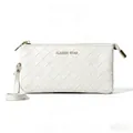 Weiße geflochtene Kunstleder-Clutch-Geldbörse mit Goldreißverschluss und Handschlaufe - Weiß