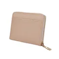Short pebbled leather wallet in beige with zipper closure and gold hardware detailing - Lotus root pink