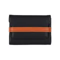 Portafoglio compatto in pelle martellata nera con cinturino marrone in stile minimalista - Nero
