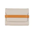 Portacarte a fisarmonica in pelle beige con cinturino in pelle gialla decorativa - Bianco Sporco