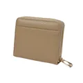 Compact khaki litchi grain leather wallet with gold zipper and card slot detail - Khaki
